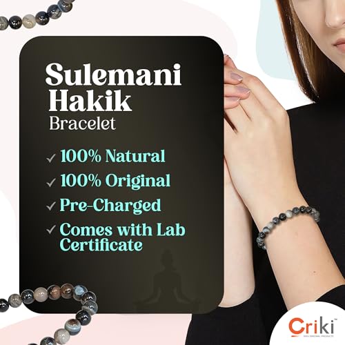 CRIKI Natural Sulemani Hakik Bracelet - Sulemani Hakik Stone Original Certified Bracelet for Mental Clarity, Courage, Removal of Negative Energies, Confidence, and Root Chakra Healing - 8MM Beads (7.5 Inch) - Image 3