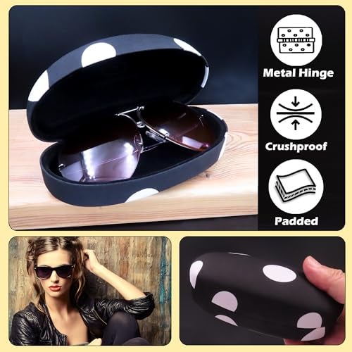 MyEyeglassCase Women's Hard Sunglasses Case - Large Glasses Case Holder in Cute Black and White Polka Dots design - hard shell with Microfiber Pouch & cloth - Medium & Large frames (AS113 Polka Dots) - Image 4
