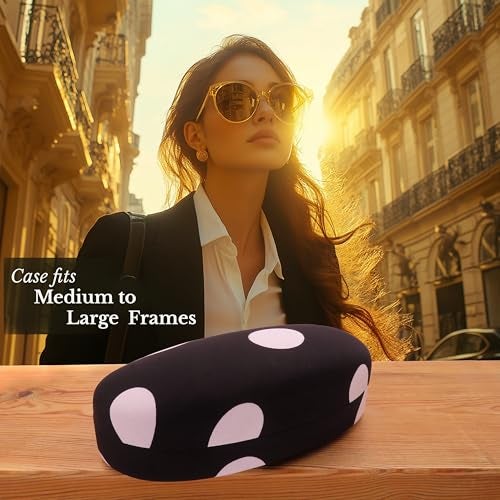 MyEyeglassCase Women's Hard Sunglasses Case - Large Glasses Case Holder in Cute Black and White Polka Dots design - hard shell with Microfiber Pouch & cloth - Medium & Large frames (AS113 Polka Dots) - Image 2