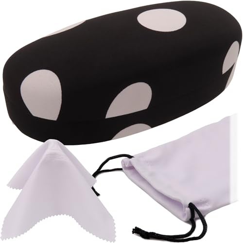 MyEyeglassCase Women's Hard Sunglasses Case - Large Glasses Case Holder in Cute Black and White Polka Dots design - hard shell with Microfiber Pouch & cloth - Medium & Large frames (AS113 Polka Dots) - Image 1