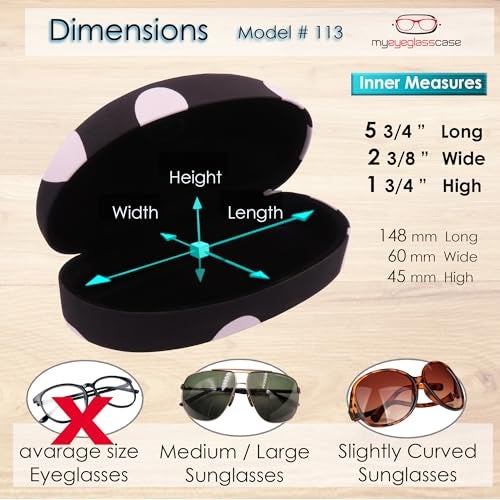 MyEyeglassCase Women's Hard Sunglasses Case - Large Glasses Case Holder in Cute Black and White Polka Dots design - hard shell with Microfiber Pouch & cloth - Medium & Large frames (AS113 Polka Dots) - Image 5