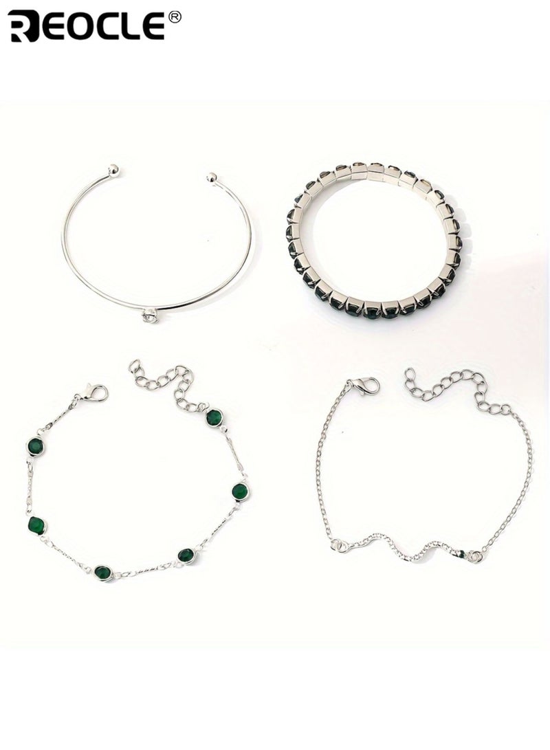 ريوكل 4 قطع المرأة أنيقة تقليد الأحجار الكريمة حجر الراين مخلب سلسلة ثعبان سوار مفتوح للنساء مع تناسب قابل للتعديل للحفلات والملابس اليومية - Image 5