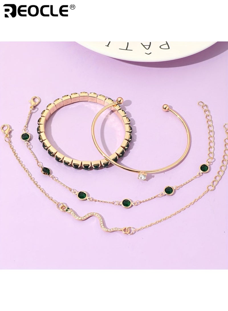 ريوكل 4 قطع المرأة أنيقة تقليد الأحجار الكريمة حجر الراين مخلب سلسلة ثعبان سوار مفتوح للنساء مع تناسب قابل للتعديل للحفلات والملابس اليومية - Image 4