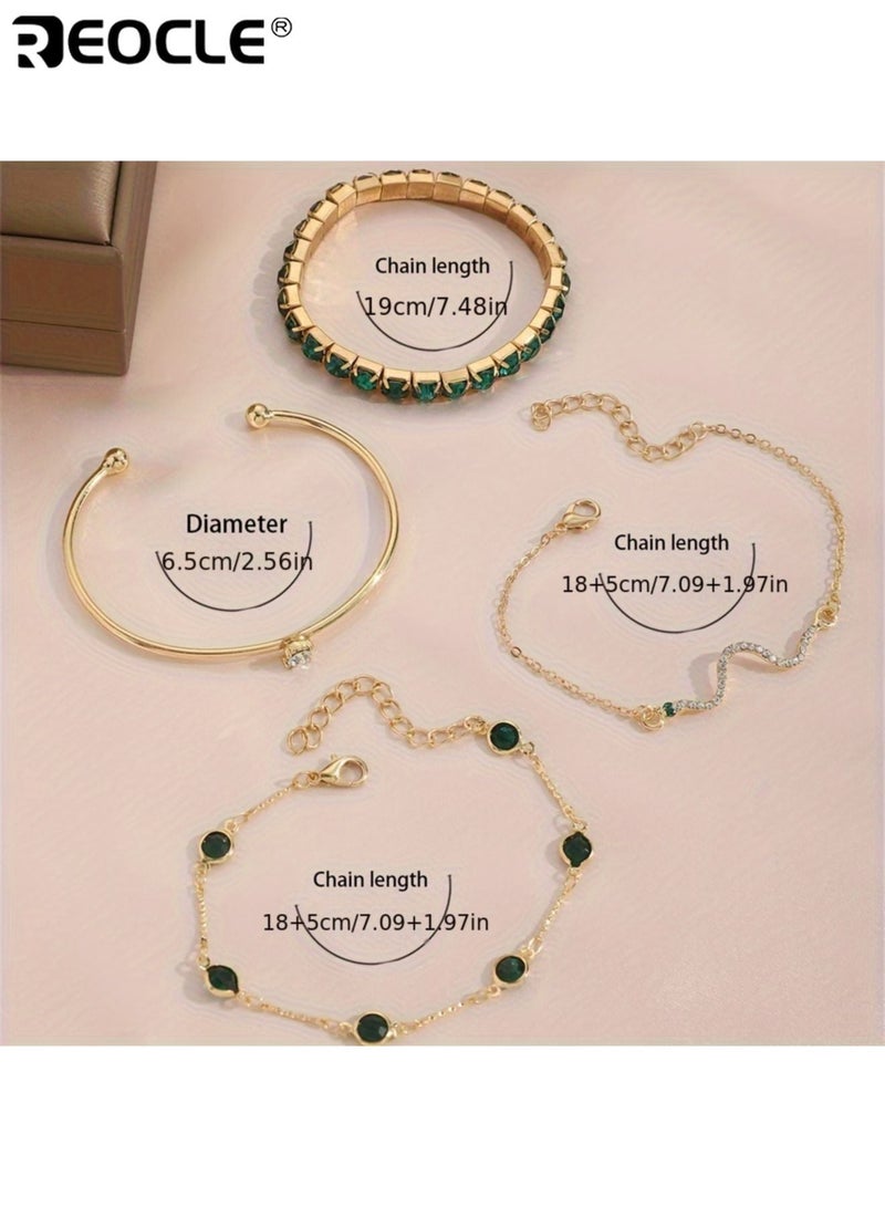 REOCLE 4PCS Women's Elegant Imitation Gemstone Rhinestone Claw Chain Snake Bracelet Open Bangle for Women with Adjustable Fit for Party and Daily Wear - Image 3