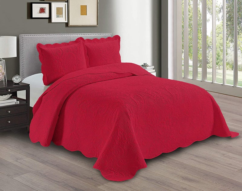 Linen Plus Embossed Coverlet Bedspread Set Oversized Solid Red FullQueen Bed Cover Bedding New  Dana