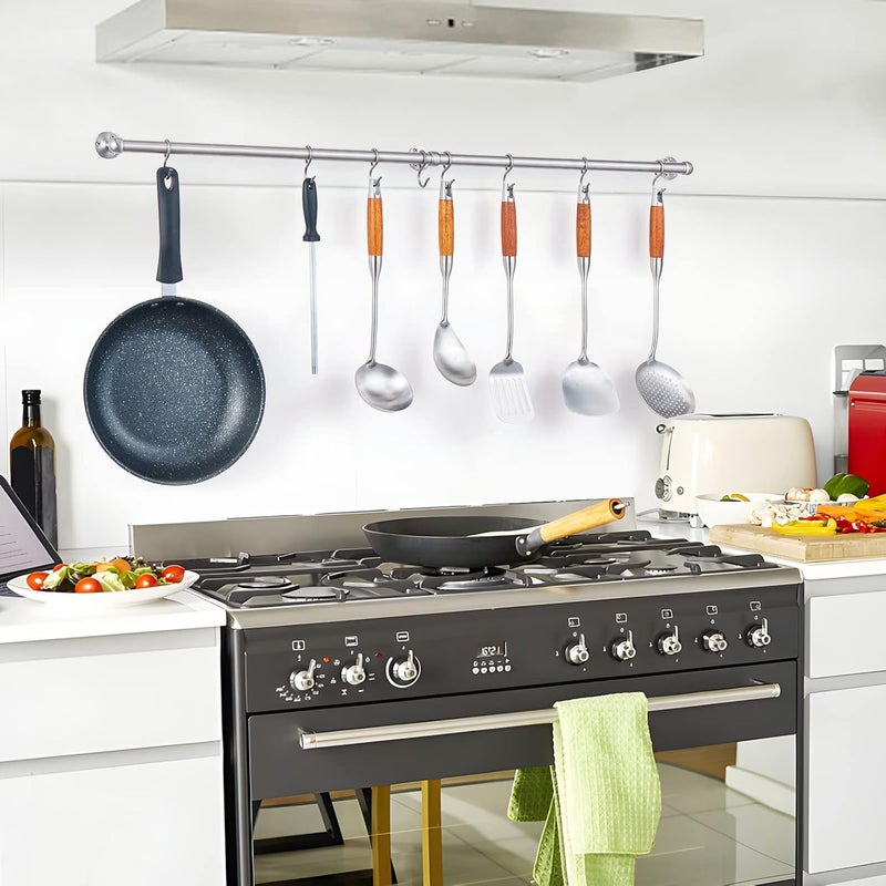 ROTHLEY Hanging Pot Rack Hanger: 39.4 Inch Stainless Steel Pot and Pan Hanger Pot Rack Wall Mounted Hanging Pots and Pans Rack Pot Hangers for Kitchen Wall Kitchen Rail with Hooks (Brushed) - Image 3
