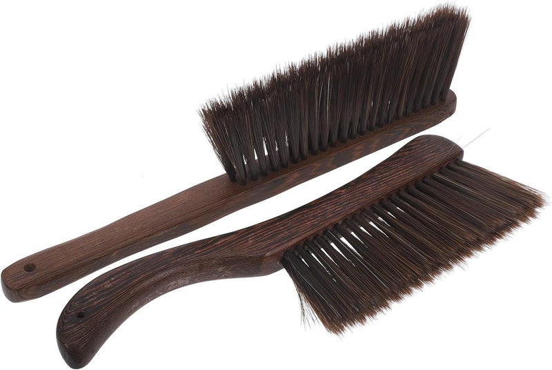 LABRIMP Wood Handle Cleaning Brush Set, 2pcs Hand Whisk Broom with Curved and Straight Handles, Thick Bristle Upholstery and Bed Dust Brush for Sofa, Keyboard, Furniture Cleaning - Image 1