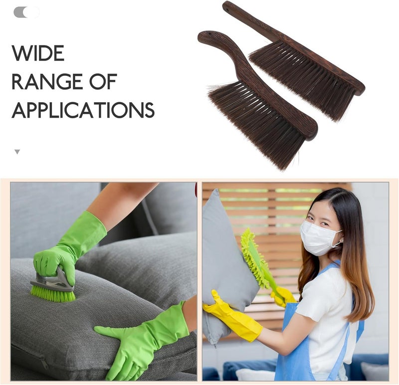 LABRIMP Wood Handle Cleaning Brush Set, 2pcs Hand Whisk Broom with Curved and Straight Handles, Thick Bristle Upholstery and Bed Dust Brush for Sofa, Keyboard, Furniture Cleaning - Image 3