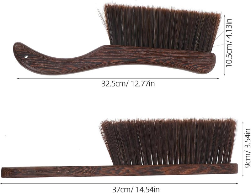 LABRIMP Wood Handle Cleaning Brush Set, 2pcs Hand Whisk Broom with Curved and Straight Handles, Thick Bristle Upholstery and Bed Dust Brush for Sofa, Keyboard, Furniture Cleaning - Image 2