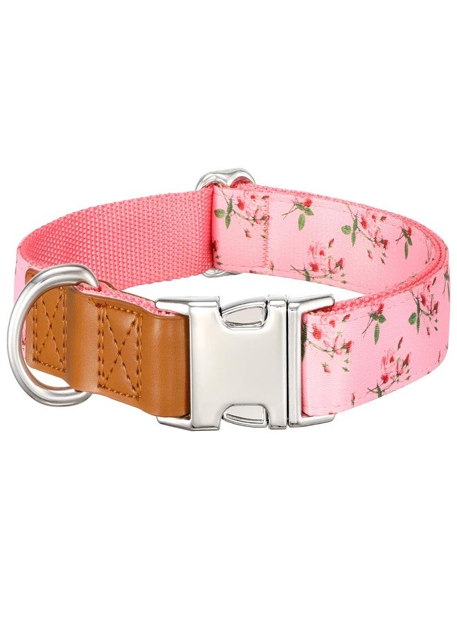 WHIPPY Floral Dog Collar with Quickly Release Metal Buckle Adjustable Cute Pink Rose Collars for Large Medium Small Breeds - Image 1