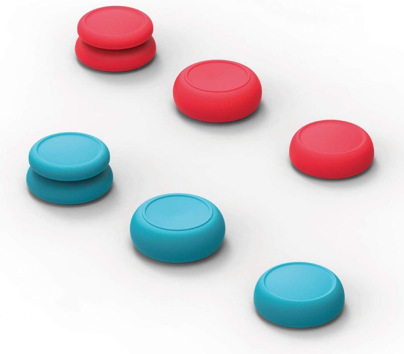 Skull & Co. Skin, CQC and FPS Thumb Grips Set Joystick Cap Analog Stick Cap for Nintendo Switch Joy-Con Controller - Neon Red+Blue, 3 Pairs(6pcs) - Image 1