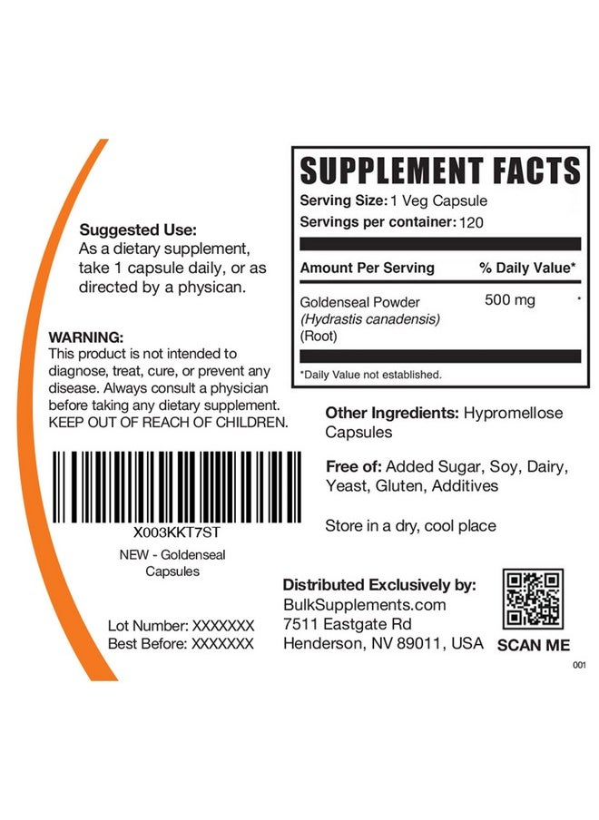 BULKSUPPLEMENTS.COM - Goldenseal Capsules Herbal Supplement Sourced From Golden Seal Root 1 Goldenseal Root Capsules Per Serving Vegan  Gluten Free 120 Veg Capsules - Image 1
