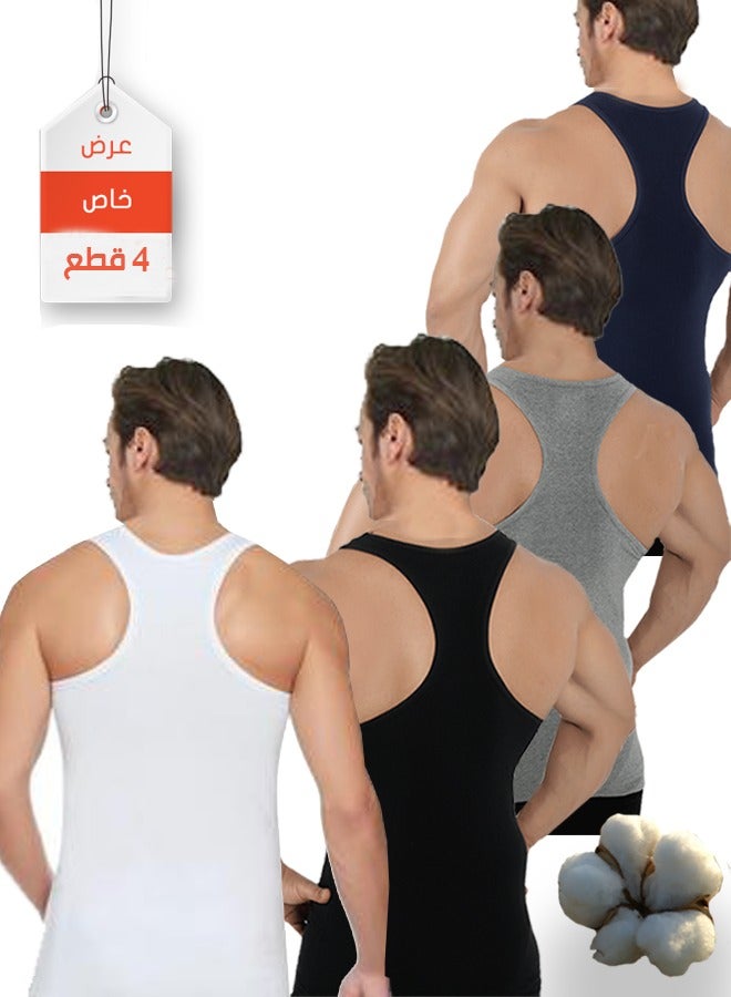 دايس فانلات داخلية للرجال عرض من 4 قطع على شكل حرف Y بدون أكمام للياقة البدنية وكمال الأجسام - Image 1