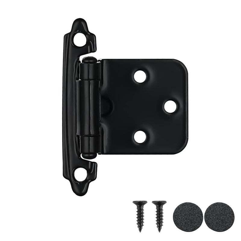 JQK 12 Inch Overlay Cabinet Door Hinges Black 20 Pack 10 Pairs Flush Face Mount Cupboard SelfClosing Kitchen Cabinet Hinges with Door Bumper CH200BKP20
