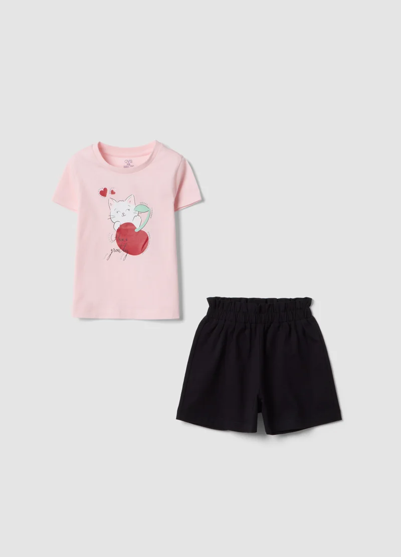 او في اس OVS Girl'S Multicolour Pure Cotton T-Shirt And Shorts Set, Regular Fit
