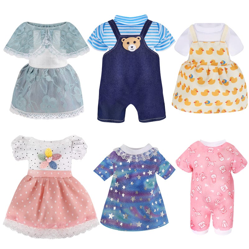 Digabi Girl Doll Clothes and Accessories Gift 8 pcs AliveBaby Doll Clothes Dress Outfits for 12 Inch Dolls 6 Complete Sets Clothing of Dresses Cloak Onesies Pajamas - Image 2