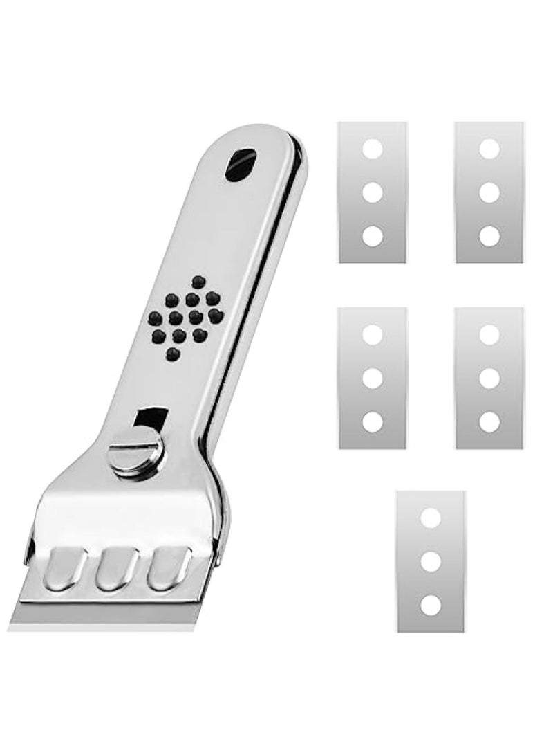 Ceramic Hob Scraper with 5 Blades, Hob Scraper for Ceramic Hob, Stainless Steel Hob Scraper with Blade Protection, Cleaning Scraper for Removing Stains on Stove, Glass and Ceramic - Image 1