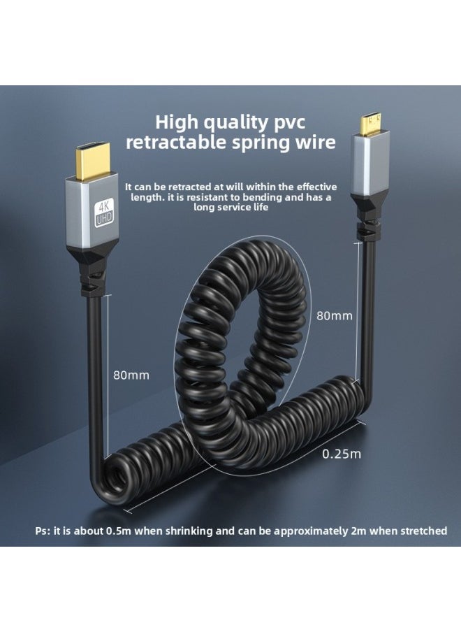 HDMI To Mini Microhdmi Elbow Cable Retractable Spring Cable 4K60HZ Audio Synchronization Hdmi Hd Line-Color:Standard H-Micro HDMI/Right (Metal 2.0 Version)-Length:2 M