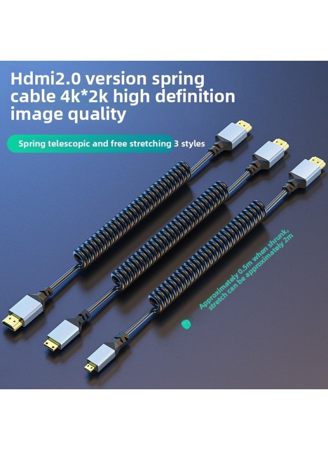 HDMI To Mini Microhdmi Elbow Cable Retractable Spring Cable 4K60HZ Audio Synchronization Hdmi Hd Line-Color:Standard H-Micro HDMI/Right (Metal 2.0 Version)-Length:2 M