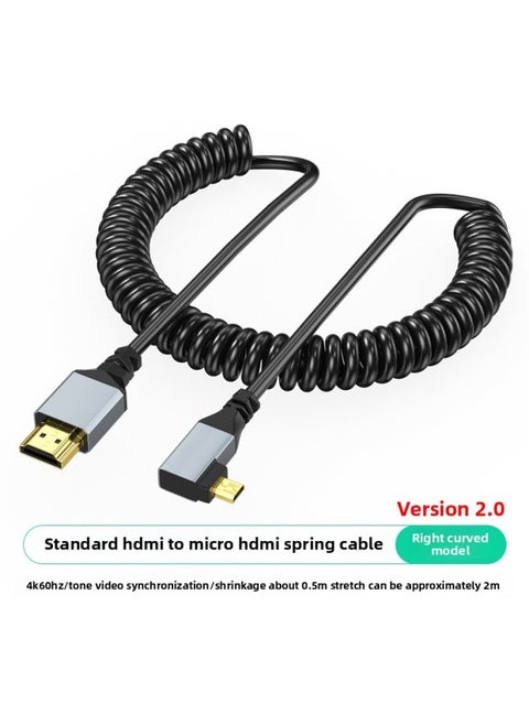 HDMI To Mini Microhdmi Elbow Cable Retractable Spring Cable 4K60HZ Audio Synchronization Hdmi Hd Line-Color:Standard H-Micro HDMI/Right (Metal 2.0 Version)-Length:2 M