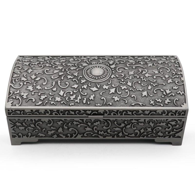 AVESON Vintage Metal Jewelry Box Small Trinket Storage Organizer Box Chest Ring Case for Girls Women, Tin Color, Medium - Image 2