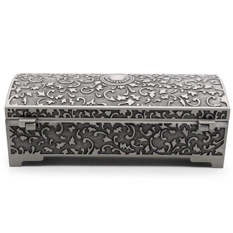 AVESON Vintage Metal Jewelry Box Small Trinket Storage Organizer Box Chest Ring Case for Girls Women, Tin Color, Medium - Image 3