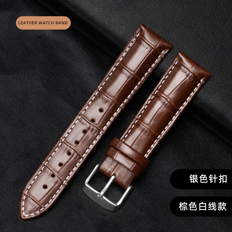 Factory wholesale double-sided leather strap first layer cowhide metal pin buckle men's and women's leather watch chain accessories square buckle - Image 1