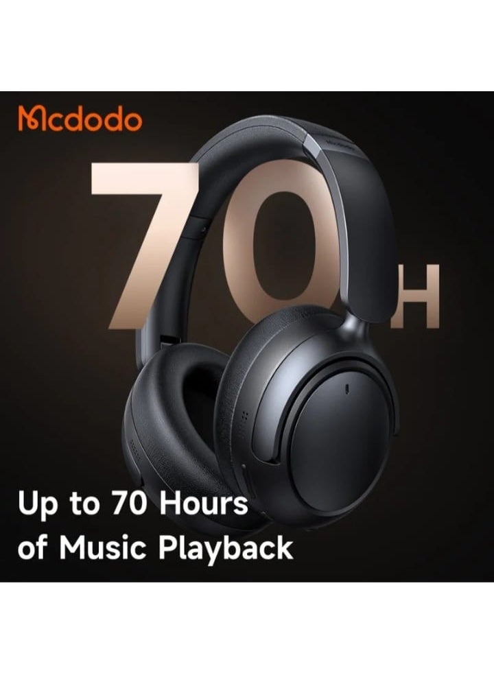 مكدودو سماعة رأس لاسلكية Mcdodo HP-140 فوق الأذن بخاصية إلغاء الضوضاء النشطة (ANC)، بلوتوث 5.3، وقت تشغيل يصل إلى 70 ساعة، مشغلات ديناميكية 40 ملم - لون أسود - Image 2