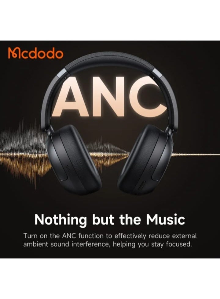 مكدودو سماعة رأس لاسلكية Mcdodo HP-140 فوق الأذن بخاصية إلغاء الضوضاء النشطة (ANC)، بلوتوث 5.3، وقت تشغيل يصل إلى 70 ساعة، مشغلات ديناميكية 40 ملم - لون أسود - Image 4
