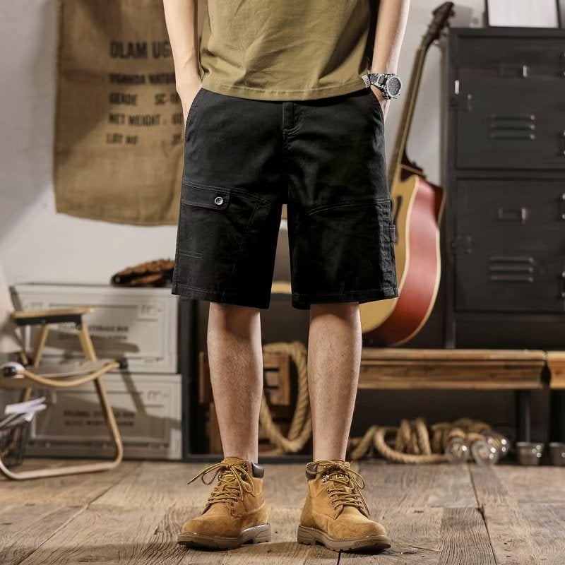 Foreign Trade Summer Casual Shorts Mens Japanese Loose Cotton Overalls Wear Trendy Brand Five-point Pants Mens One-piece Hair Black