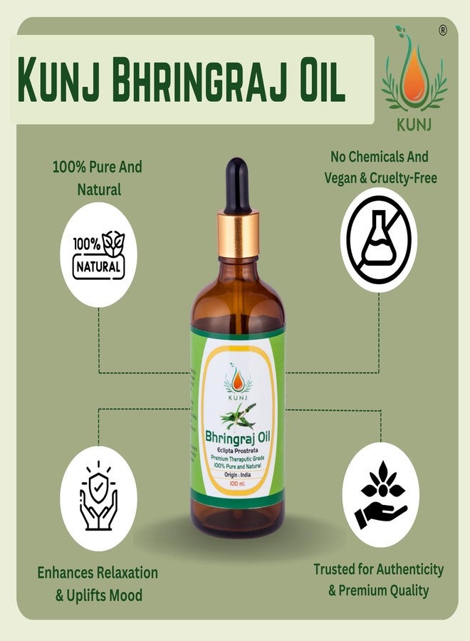 KUNJ Bhringraj Oil (Eclipta prostrata) 100ML - 100% Pure & Natural Cold Pressed Ayurvedic Hair Oil for Faster Hair Growth, Stronger Roots & Hair Fall Control | Lightweight, Non-Sticky Herbal Oil - Image 4
