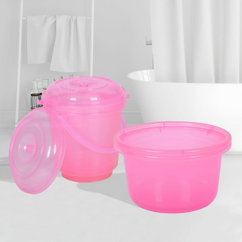 Urbane Home Urbane Home Set of 4 Bathroom Combo Set 2 Piece Tub25 L 2 Piece Bucket13 L Bathing Set Bathroom Combo Set Modern Bathroom Accessories Set Transparent Pink  - Image 1
