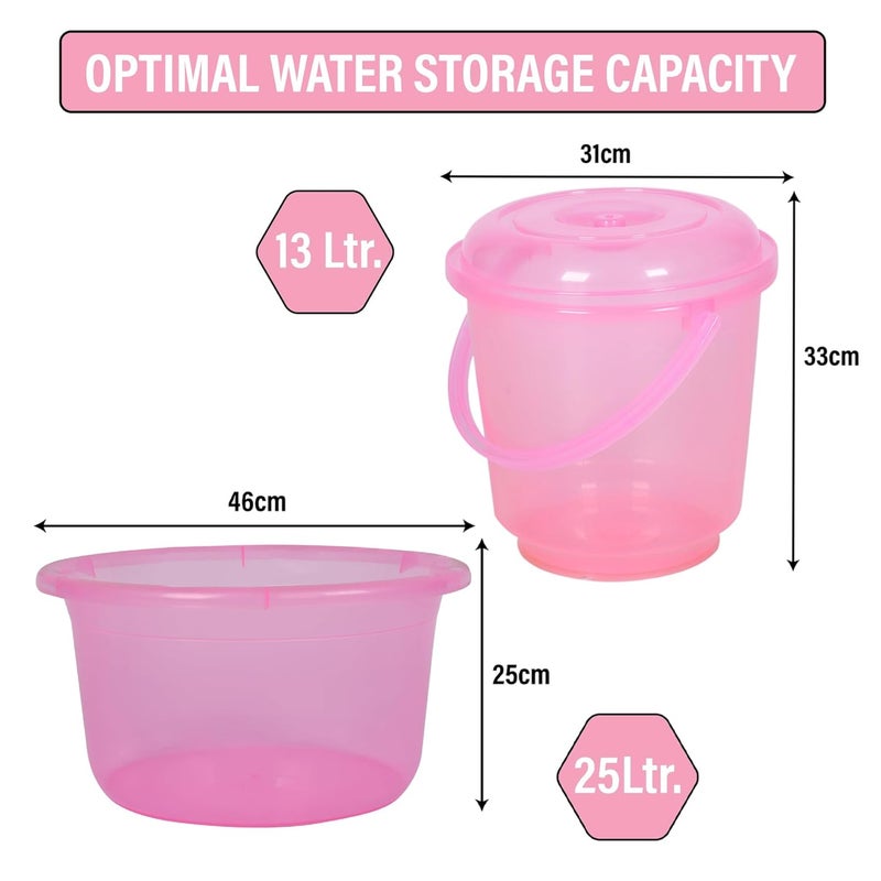 Urbane Home Urbane Home Set of 4 Bathroom Combo Set 2 Piece Tub25 L 2 Piece Bucket13 L Bathing Set Bathroom Combo Set Modern Bathroom Accessories Set Transparent Pink  - Image 3
