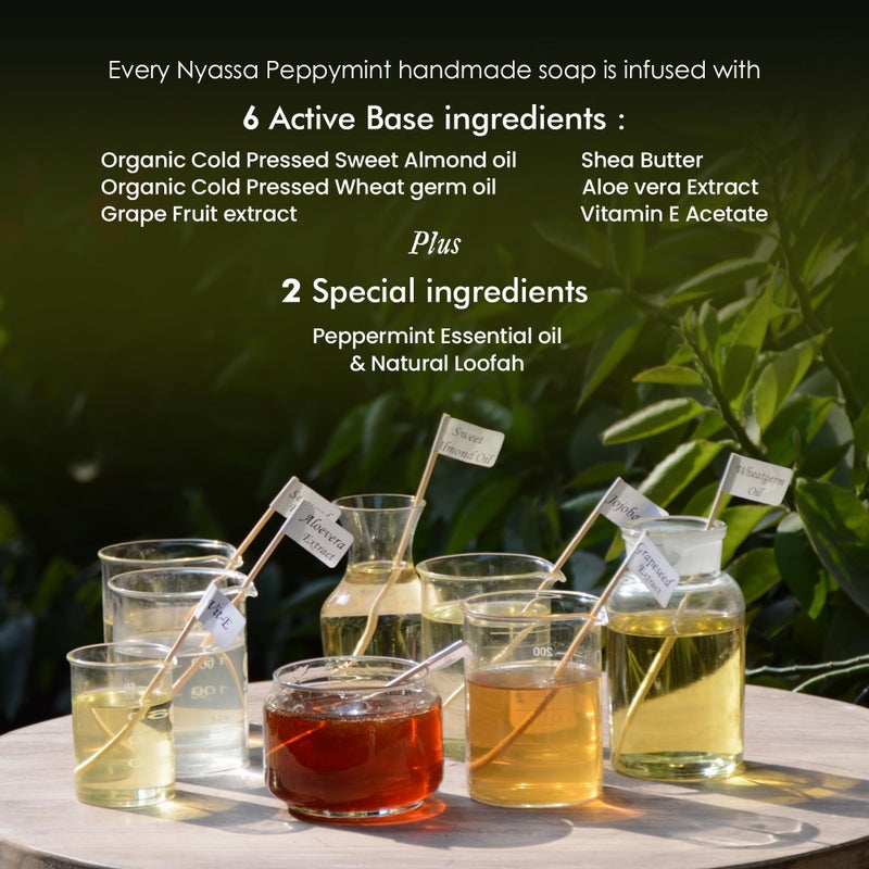 Nyassa Peppymint Handmade Loofah Soap 150 gm with Fresh Zesty fragrance. Contains natural loofah for exfoliation. No Paraben, Cruelty Free - Image 4
