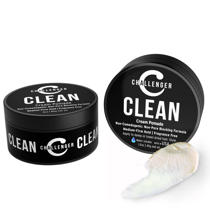 Challenger Fragrance Free Cream Pomade Combo  NonComedogenic Styling Product  Unscented Hair Gel  Medium Firm Hold  Clean Ingredients  For All Hair Types  3oz and 15oz Jars