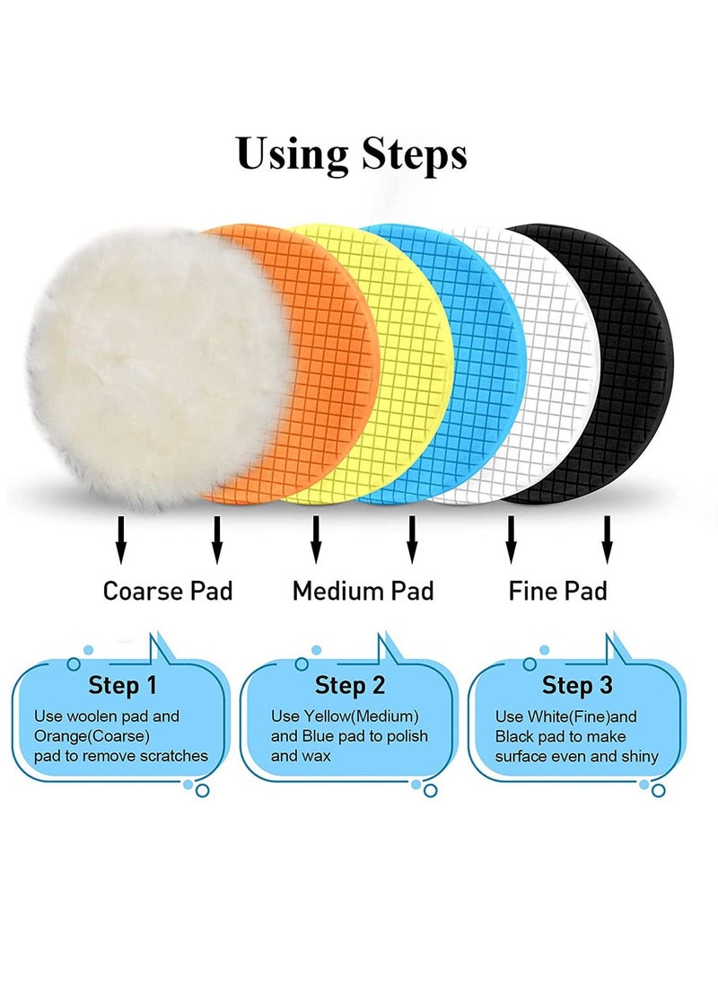 SYOSI - Buffing Polishing Pads, 6 Pcs 6 inches 165mm Face for 6 Inch Backing Plate Compound Buffing Sponge and Woolen Pads Cutting Polishing Pad Kit for Car Buffer Polisher, Polishing and Waxing - Image 1