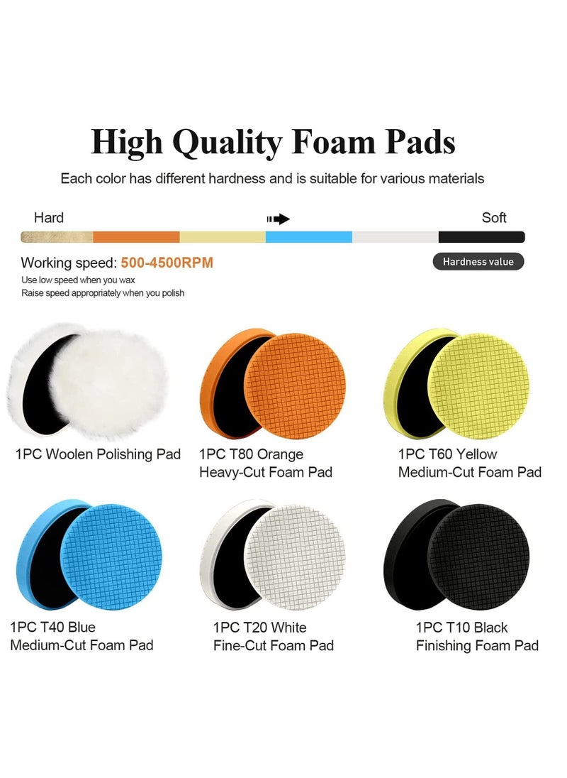 SYOSI - Buffing Polishing Pads, 6 Pcs 6 inches 165mm Face for 6 Inch Backing Plate Compound Buffing Sponge and Woolen Pads Cutting Polishing Pad Kit for Car Buffer Polisher, Polishing and Waxing - Image 1