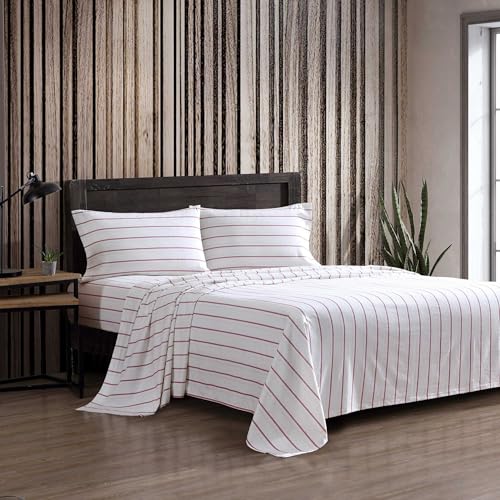 Eddie Bauer King Bed Sheets Cotton Flannel Bedding Set with Matching Pillowcases Brushed for Extra Softness Deep Pocket OekoTex Certified Cooper Falls Red - Image 1