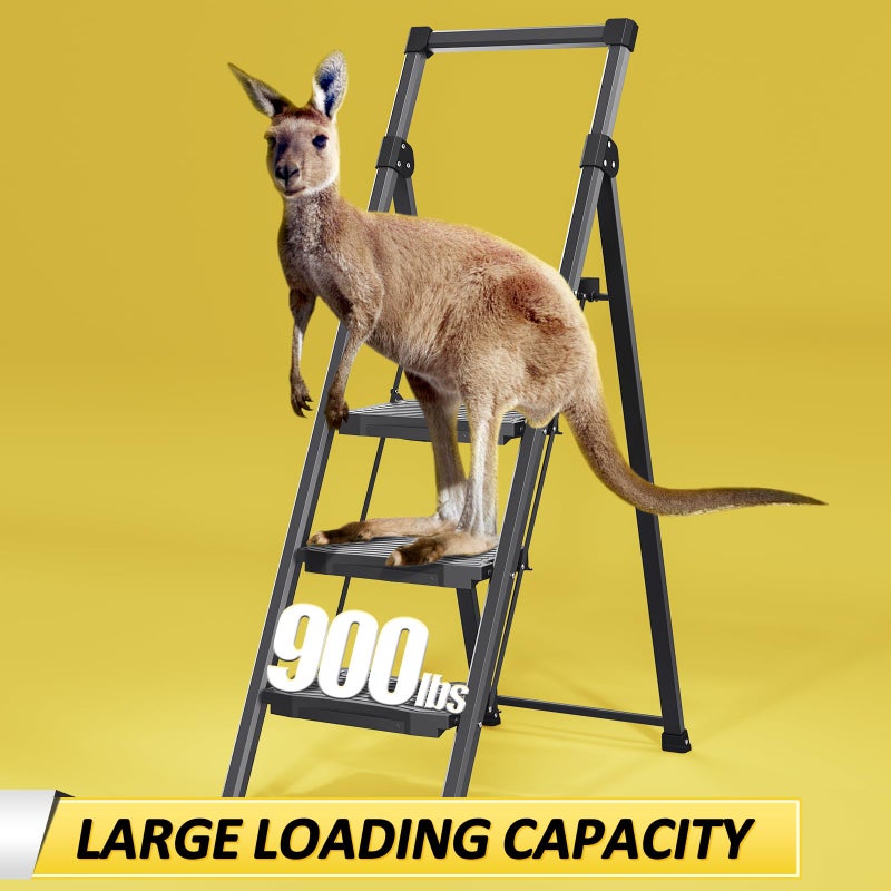 KINGRACK Step Ladder 4 Step Folding, 900lbs 4 Step Ladder with Anti-Slip Wide Pedal and Handrails, Lightwight Household Ladder, Pass 900LBS Testing, for Your Kitchen, Pantry, Closets, Office Use - Image 3