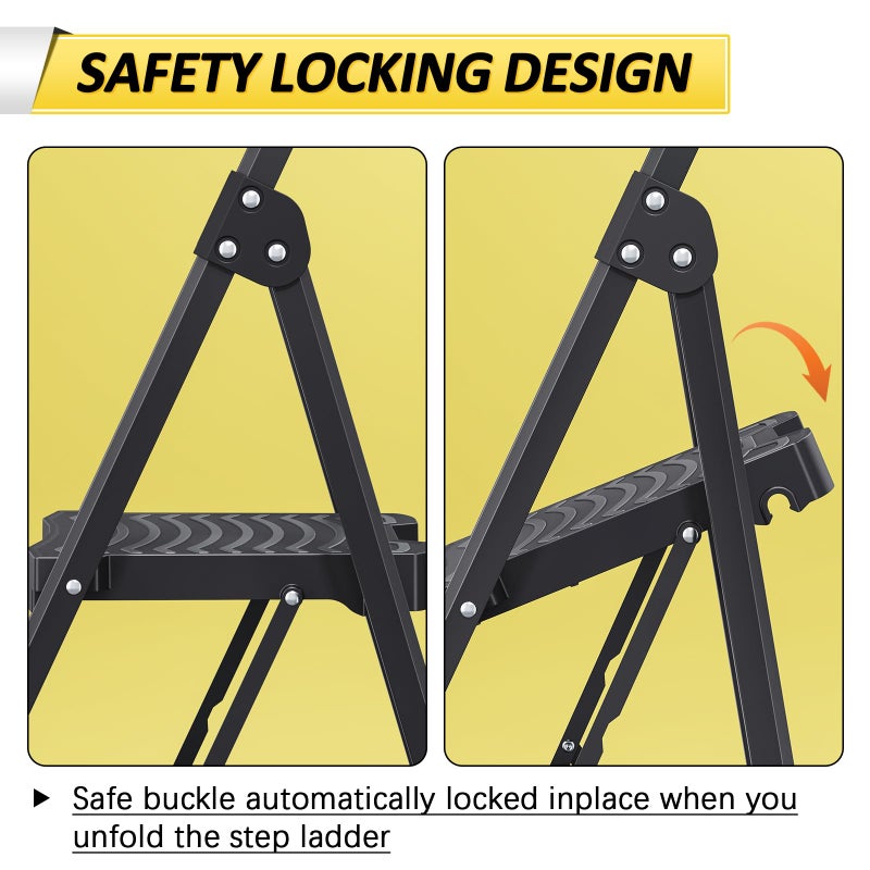 KINGRACK Step Ladder 4 Step Folding, 900lbs 4 Step Ladder with Anti-Slip Wide Pedal and Handrails, Lightwight Household Ladder, Pass 900LBS Testing, for Your Kitchen, Pantry, Closets, Office Use - Image 4