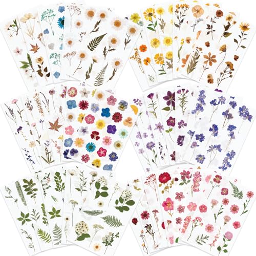 Knaid Pressed Flower Themed Stickers (Assorted 486 Pieces, 36 Sheets) Dried Floral Resin Stickers Decals Botanical Journaling Sticker for Scrapbook Supplies Junk Journal Bullet Journal Planner Laptop - Image 1