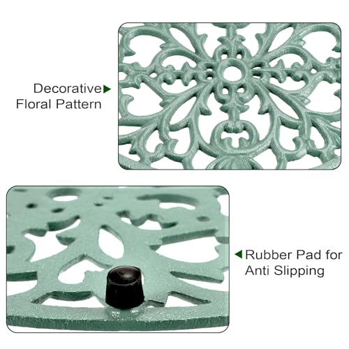 Hoowen 2 Pack Cast Iron Trivets, Green Oval Trivet 9.6"x7.3", Heat Resistant Metal Trivets for Hot Dishes Pots Pans Plates Teapot, Heavy Duty Cast Iron Pot Holder for Kitchen Countertops Dining Table - Image 3