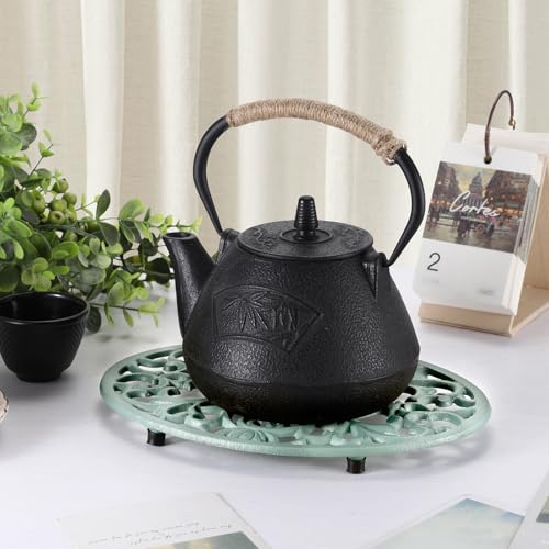 Hoowen 2 Pack Cast Iron Trivets, Green Oval Trivet 9.6"x7.3", Heat Resistant Metal Trivets for Hot Dishes Pots Pans Plates Teapot, Heavy Duty Cast Iron Pot Holder for Kitchen Countertops Dining Table - Image 5
