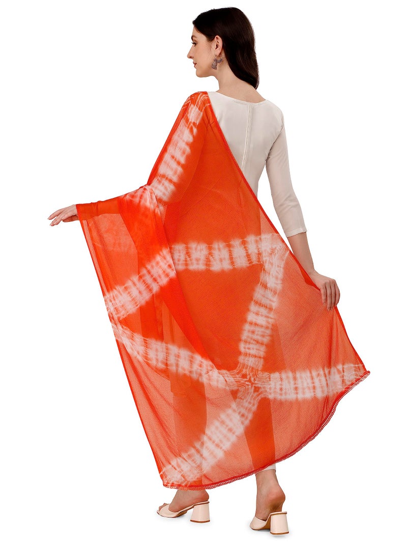 Mehrang Women's Printed Chiffon Dupatta With Lace on Border, 2.3 Meters Length, Soft Material (Orange) - Image 2