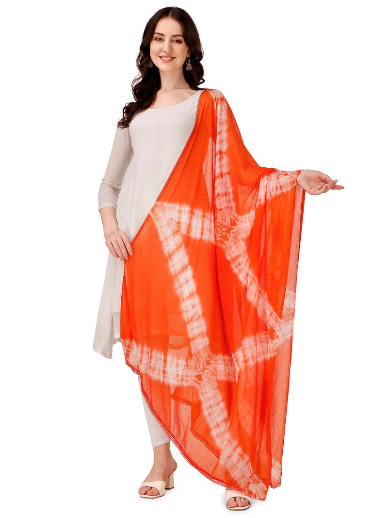 Mehrang Women's Printed Chiffon Dupatta With Lace on Border, 2.3 Meters Length, Soft Material (Orange) - Image 5
