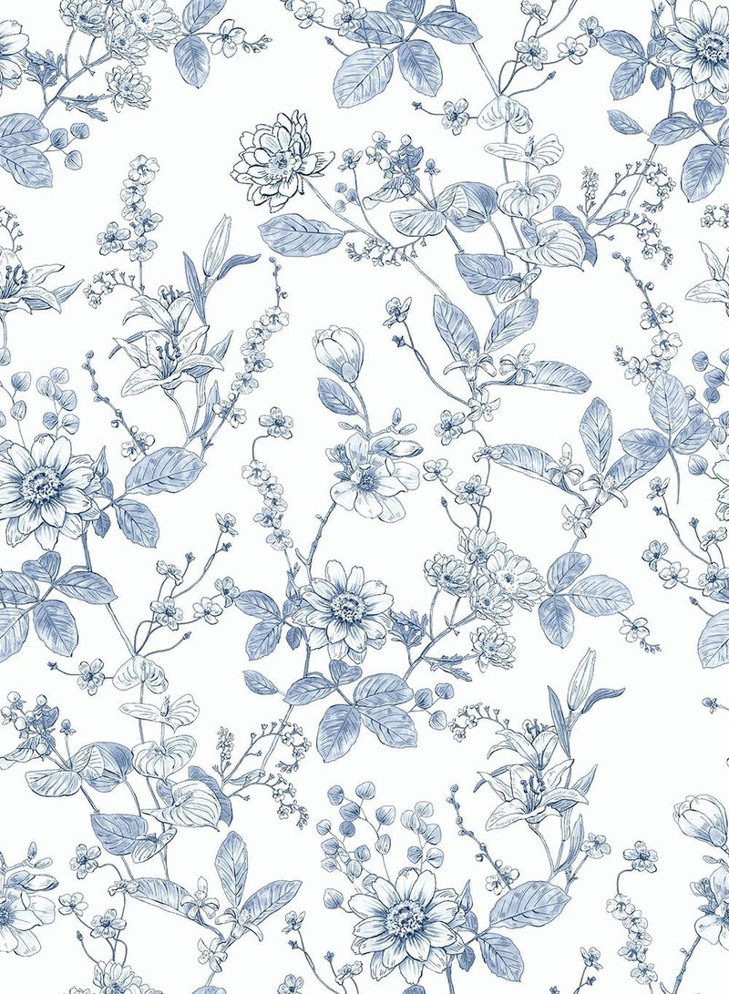 Light Blue Botanical Floral Shelf Liner Contact Paper Peel and Stick Botanical Floral Wallpaper for Walls Bahtroom Bedroom Kitchen Cabinets Dresser Drawer Furniture Arts Carfts Decal 177X196 Inches