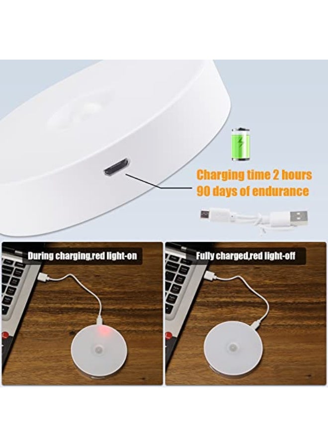 مصابيح حساسة للحركة داخلية، عبوة 3 مصابيح ليلية قابلة للشحن عبر USB من نوع C، مصباح LED لاسلكي مع قاعدة مغناطيسية، مصابيح خزائن، مصابيح أدراج، مصابيح دائرية - أصفر دافئ - Image 4