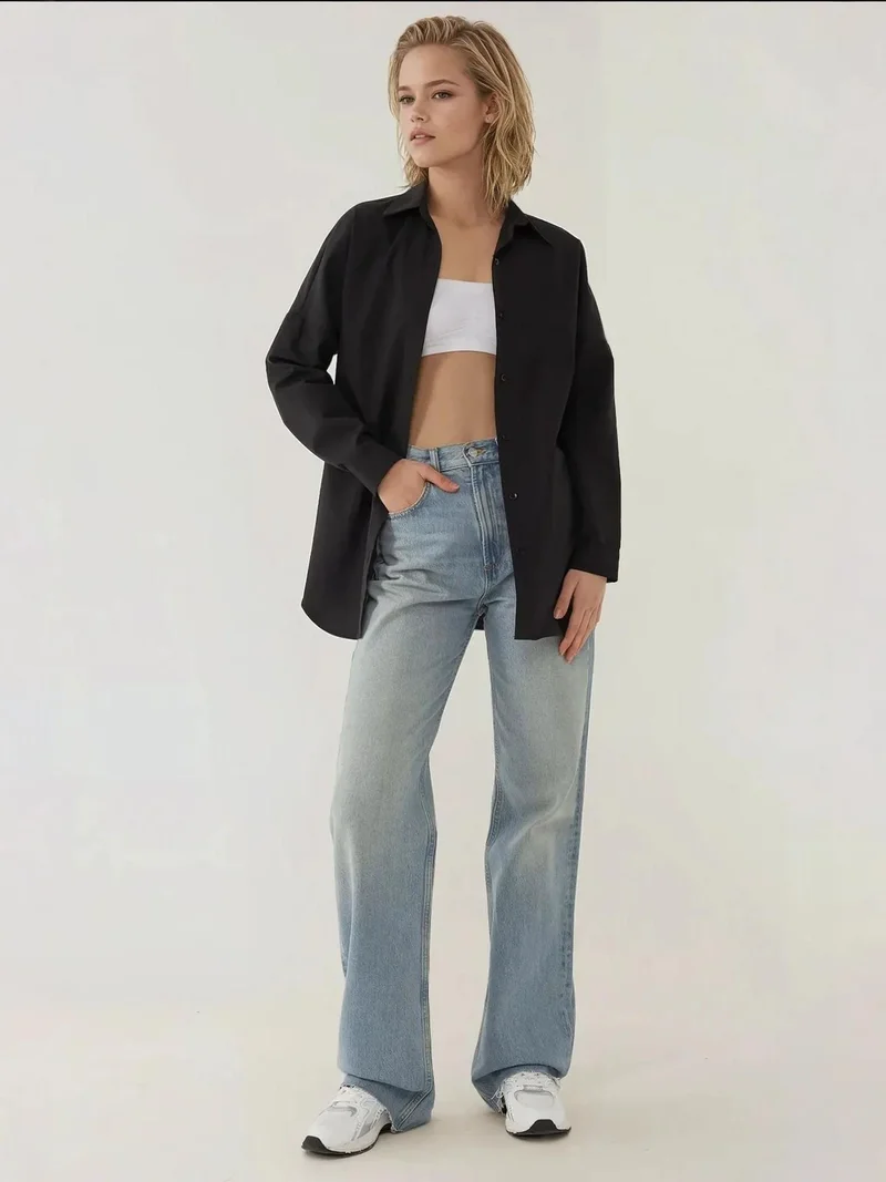 HICCUP Relaxed Fit Long Sleeve Linen Blend Shirt