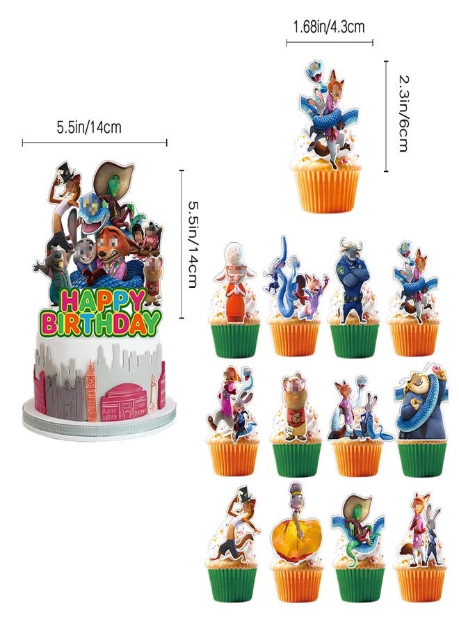 HighMount 44Pcs Zoot 2 Birthday Party Decorations Set - Jud Hopps Nic Wilde Anime Cute Cartoon Animal City Include Balloons, Banner, Cake Topper & Cupcake Toppers for Fans Lover Girls Boy - Image 4