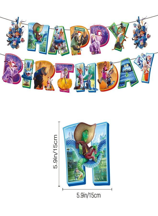 HighMount 44Pcs Zoot 2 Birthday Party Decorations Set - Jud Hopps Nic Wilde Anime Cute Cartoon Animal City Include Balloons, Banner, Cake Topper & Cupcake Toppers for Fans Lover Girls Boy - Image 2